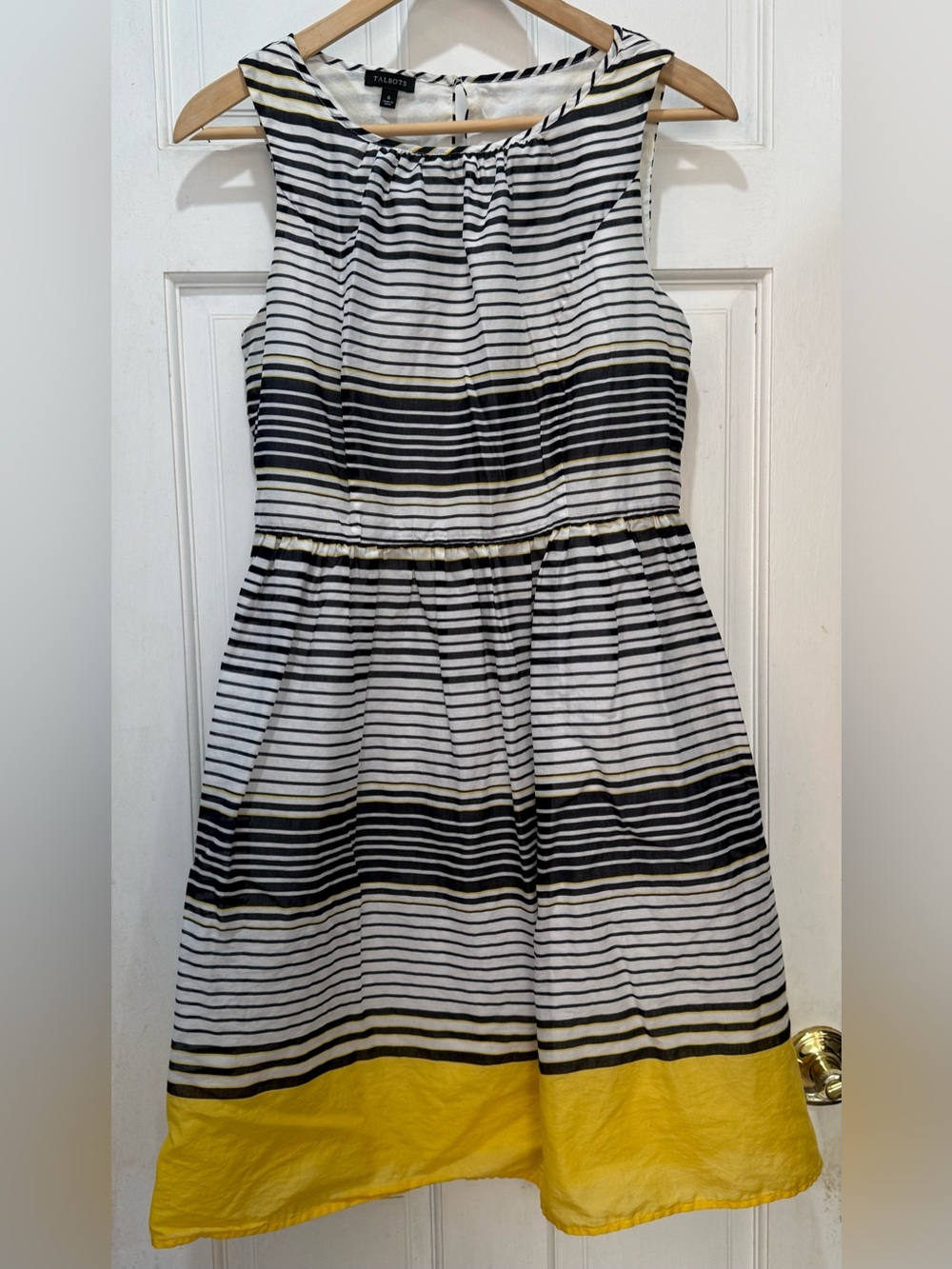 Talbots White, Black and Yellow Striped Sleeveless Dress Size 6